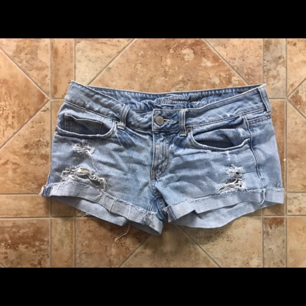 American Eagle light denim distressed shorts